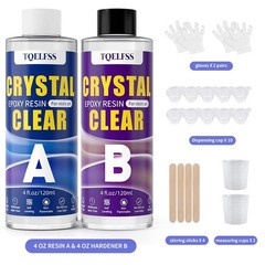 TQELFSS Epoxy Resin Kit 8 OZ, Clear Epoxy Resin (4 OZ×2), Fast Curing, Self