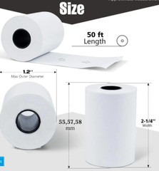 2.25 x 50 ft Receipt Paper POS Cash Register Fits Credit Card Terminals Verifone