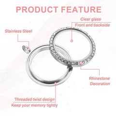 Living Floating Memory Locket 22mm Stainless Steel Round Glass Locket Silver
