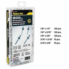 Aluminum Rivet Assortment Durable, 500-Piece with Box,Multiple Sizes pack of 500