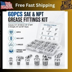 Metric Grease Fittings Kit, 60 Pcs Hydraulic Grease Zerk Assortment Kit
