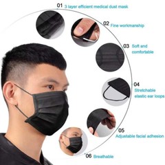 Face Mask Non Medical Surgical Disposable Protective 3 Ply Mouth Cover Black