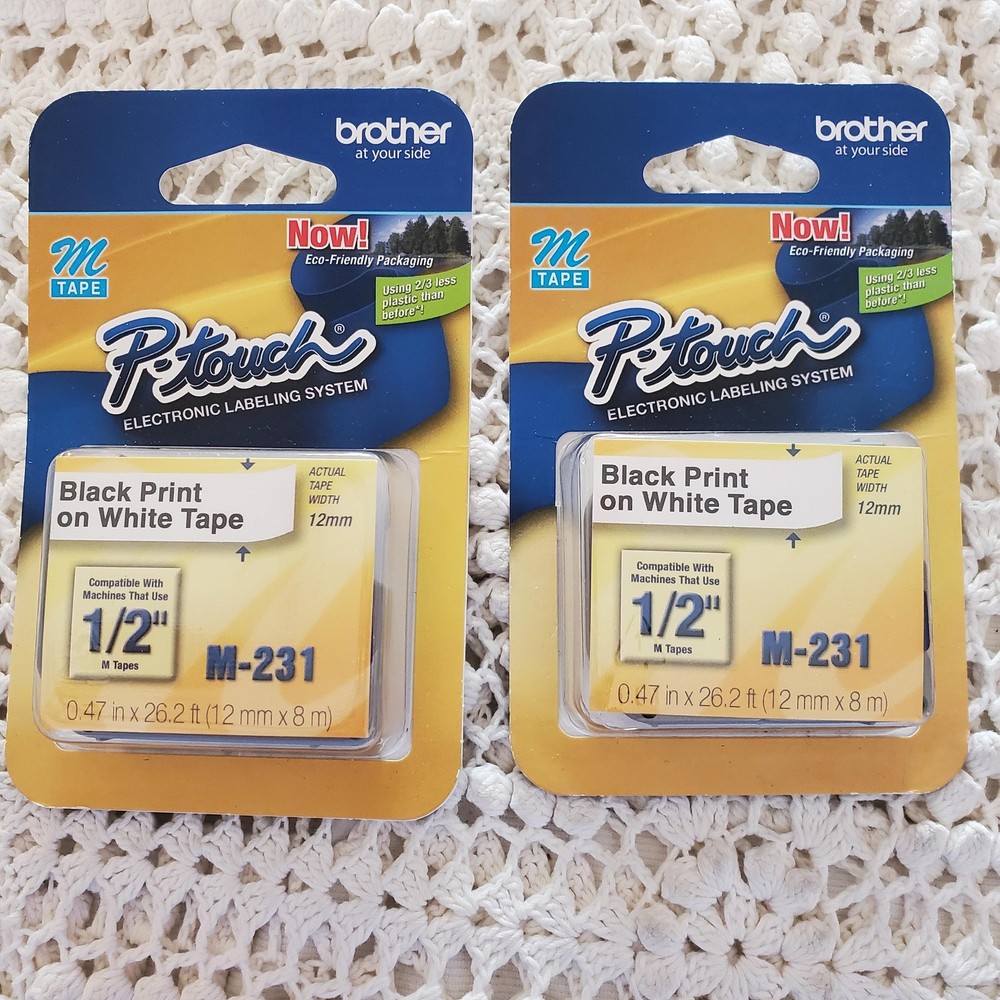 Brother P-Touch M-231 Label Tape 12mm 0.47in Black On White Lot Of 2 Japan