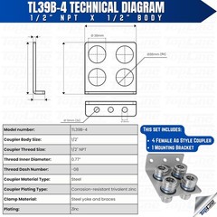TL39B-4 Hydraulic Quick Release Coupling 1/2” NPT Break Away Mounting Bracket