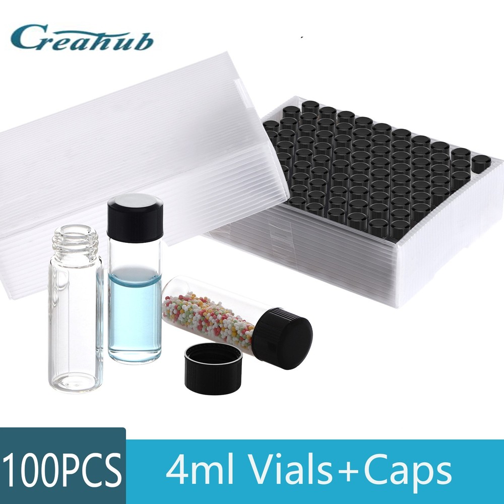 Glass Vials 100pcs 4ml with Screw Caps Clear Liquid Sample Vials Small Bottles