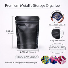 100 Pack 1g Smell Proof Foil Mylar Bags 3” x 3.5” Mix Designs Zip Bags