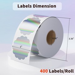 400PCS Holographic Thermal Labels 2″ Flower Thanks Stickers for Logo Design Tag