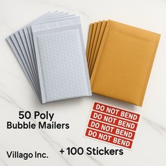50 Poly + 50 Kraft Bubble Mailers 6.5×10 + 100 Stickers | Shipping Combo