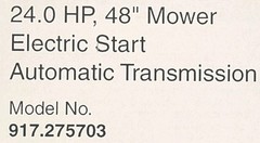 Sears Craftsman 24.0 hp 48” DYT4000 Lawn Tractor 917.275703 Owner & Parts Manual