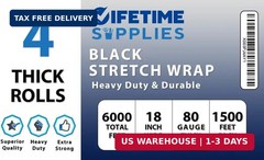 Lifetime Supplies 4 Rolls x 18 Inch x 1500 FT x 80 Gauge [Upgraded] Black Premiu