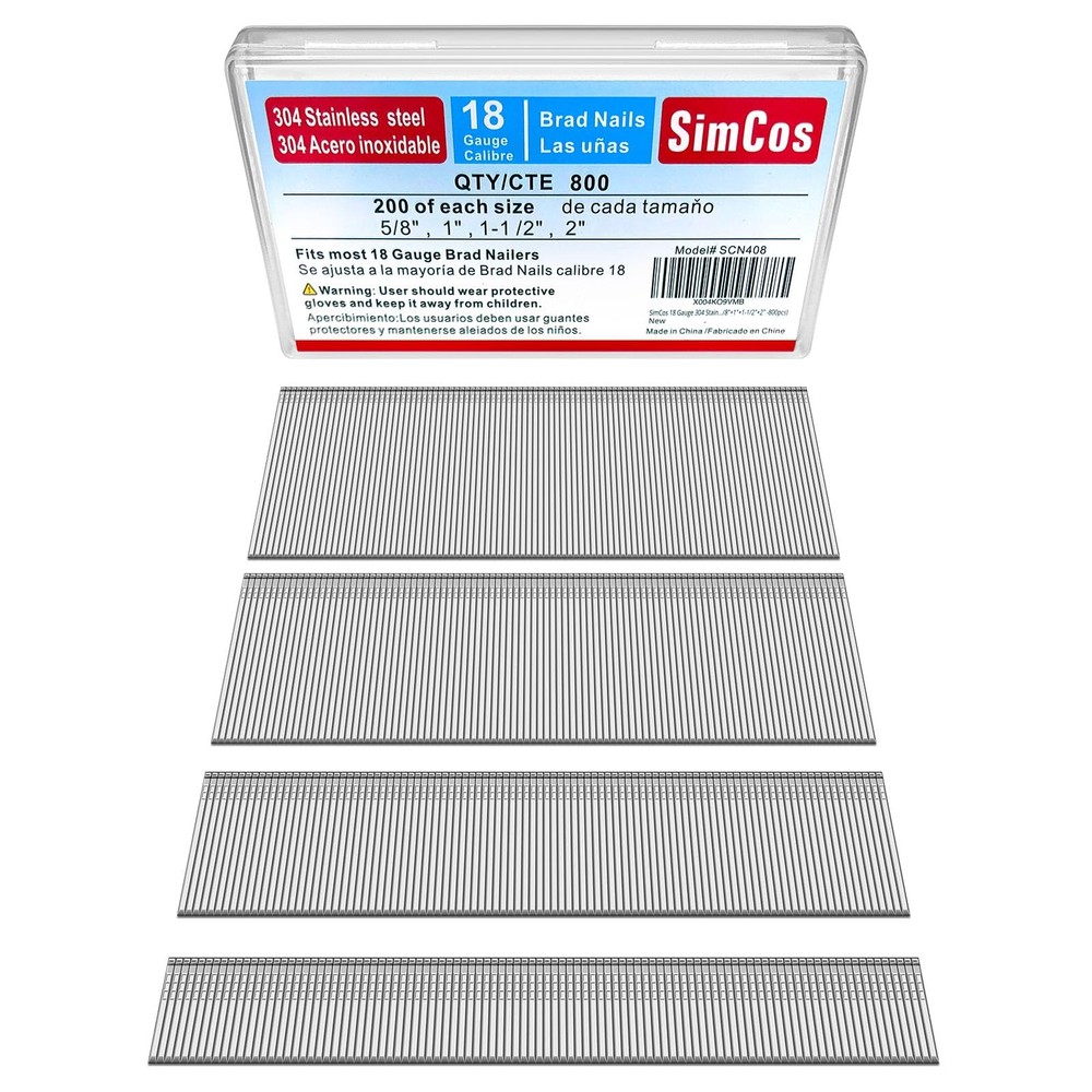 SimCos 18 Gauge 304 Stainless Steel Brad Nails 18 5/8″+1″+1-1/2″+2″ –800pcs
