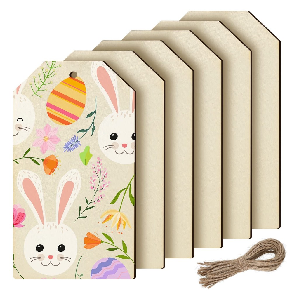 Blulu 6 Pcs Easter Gift Tags for Crafts Large Blank Wood 9.8 x 5.5 Inch