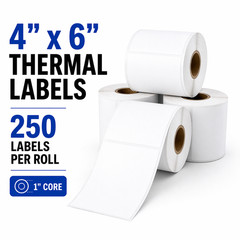4×6 Thermal Labels 4 Rolls (1000 Total) 250/Roll 1” Core Direct Thermal Shipping