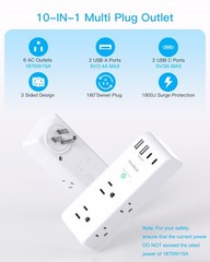 Surge Protector Outlet Extender Rotating Plug 6 AC Multi Plug Outlet 4 USB Ports