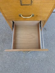Vintage Industrial Mission Style Oak Wood Filing File Cabinet 2 Drawer Brass T52