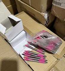 1000 Pink & Silver Retractable Click Ballpoint Pens with Rubber Grip Bulk Lot