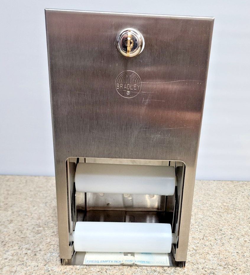 Bradley Commercial 2 Roll Toilet Paper Dispenser, Stainless Steel, Lockable Used