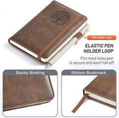 Small Pocket Notebook, Leather Journal Mini (Brown)