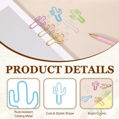 12Pcs Paper Clip, Cactus Shape Paper Clip Small Cute Bookmarks, Blue