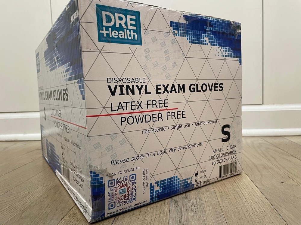 DRE Health Disposable Vinyl Exam Glove Size SMALL case of 1000 Gloves