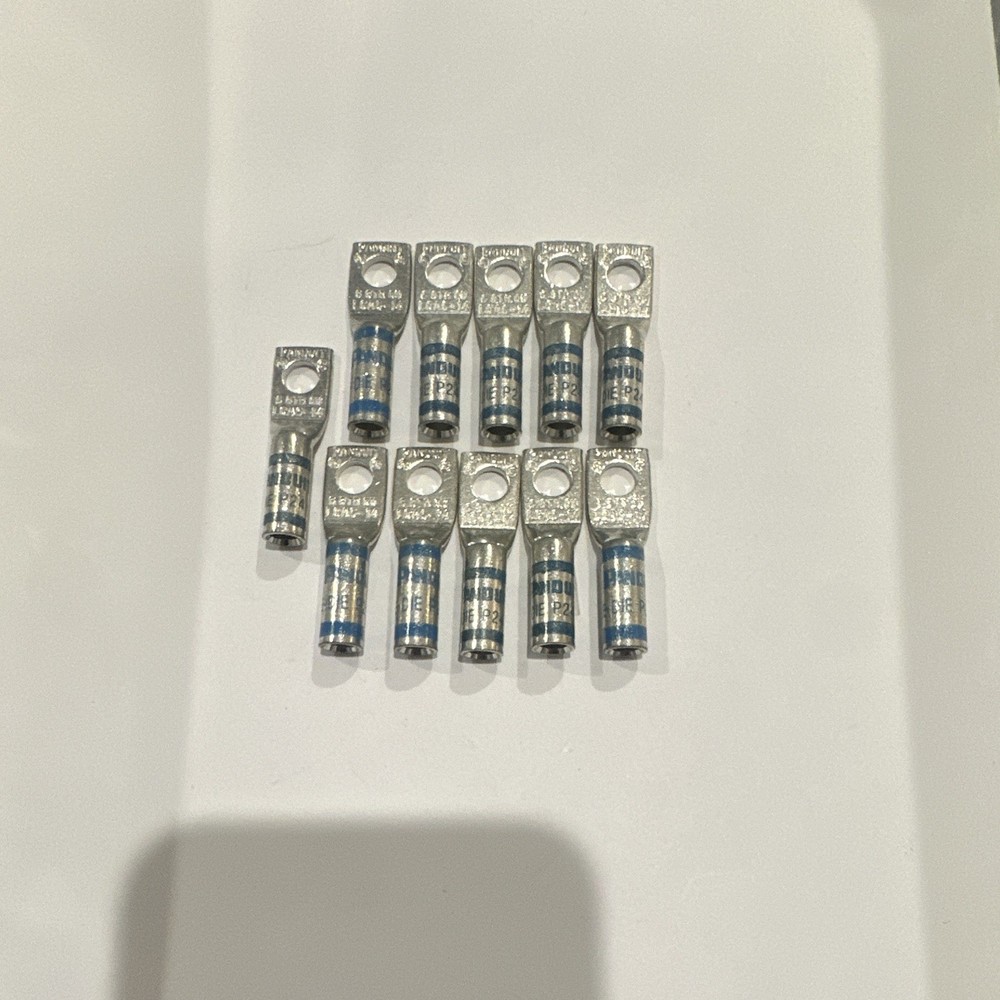 Lot of 11x Panduit LCA6-14 Ring Crimp Lug, 6 AWG Copper Crimp, Blue/Silver