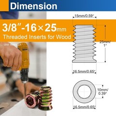 Industrial Grade 3/8″-16 Wood Insert Nuts Set – 12 Pack with Installation Guide