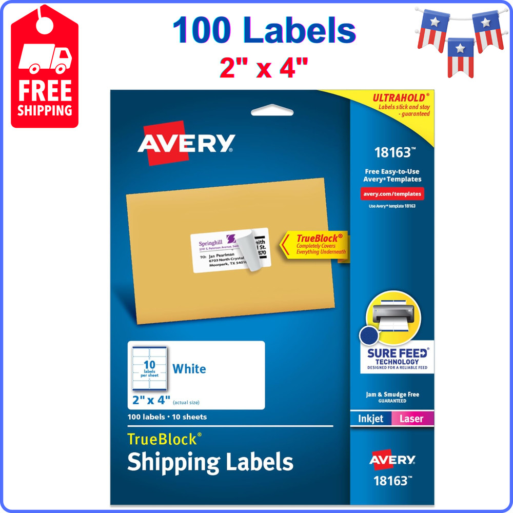 Avery Printable Shipping Labels with Sure Feed – 2″ x 4″ Customizable Stickers