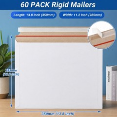 60 Pack Rigid Mailers 14×11″ Peel & Seal Envelopes – Stay Flat for Documents, Ph