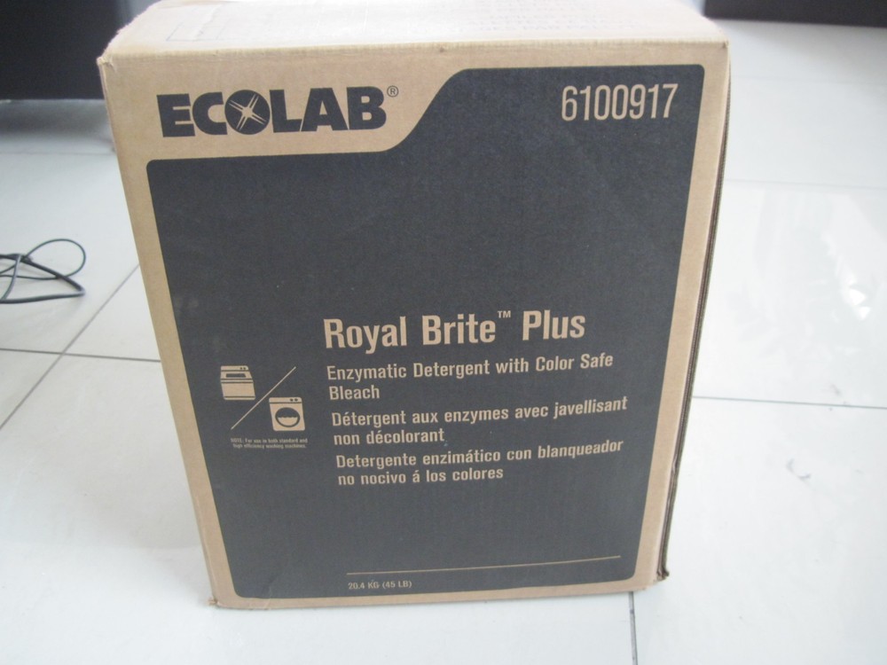 ECOLAB 6100917 Royal Brite Plus Enzymatic Detergent Color Safe Bleach 45lbs New