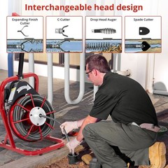 75FT x 3/8″ Electric Drain Cleaner Machine | for 1″-4″ Pipes, w/4 Cutters