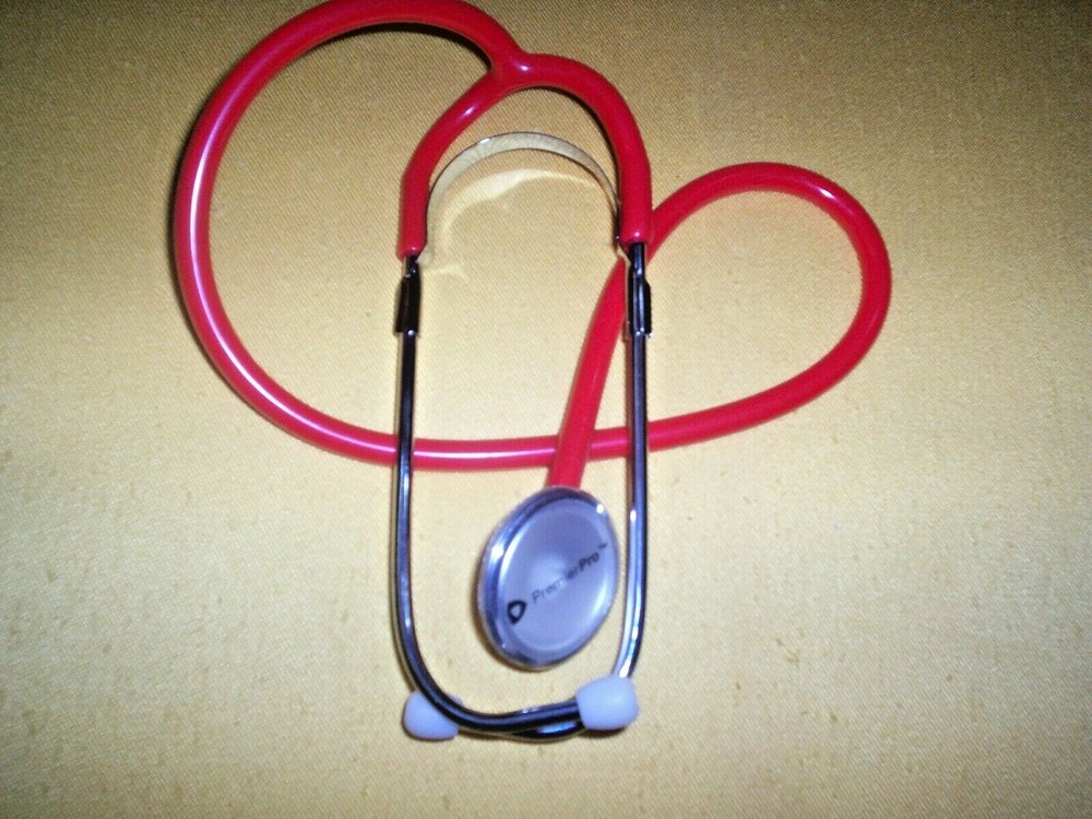 Premier Pro Single-Head Stethoscope Red Latex Chrome Aluminum. Student Quality