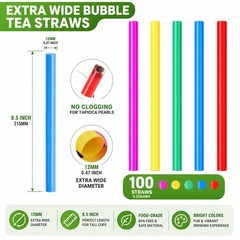 ALINK 100 Extra Large Plastic Bubble Tea 8.5×0.5 Inch (Pack of 100), Mutil