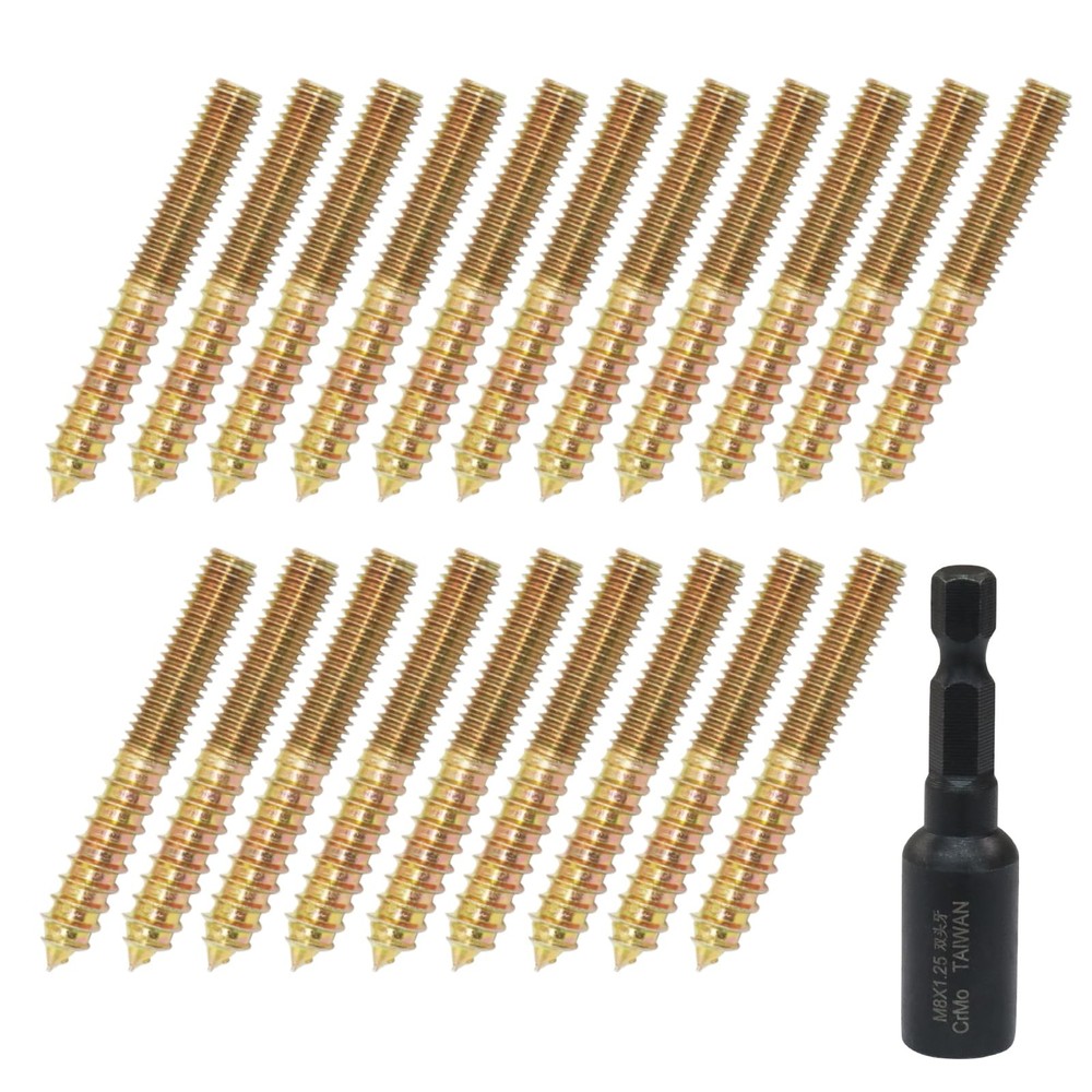 20 PCS M8 x 60mm Hanger Bolts, Double Head, Carbon Steel, Hanger Bolt Driver