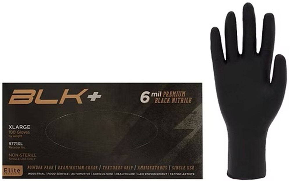 ELITEt Black Nitrile Gloves Diamond Grip 6Mil POWDER / Latex Free 100 PAIR LG