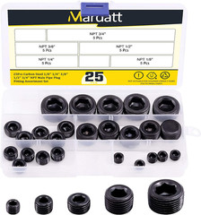 25Pcs NPT Plug Set Pipe Plug Assortment Kit 1/8″ 1/4″ 3/8″ 1/2″ 3/4″ Carbon Stee