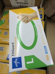 10 Boxes (150 Gloves each) Medline FitGuard FG1503 Stretch Vinyl Exam Gloves L