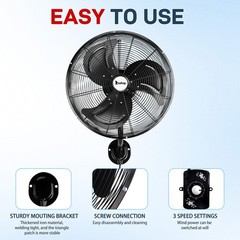 Industrial Wall Mount Fan 70° Oscillating Metal Fan 18” 3 Speeds Ventilation