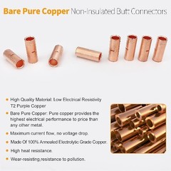 6PCS 0 Gauge Butt Connectors 1/0 AWG Uninsulated Crimp Splic Size: 0 (1/0) AWG