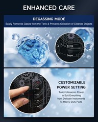 CREWORKS 33kHz 10L Ultrasonic Cleaner w Degas Gentle Mode Built-in Drain Valve