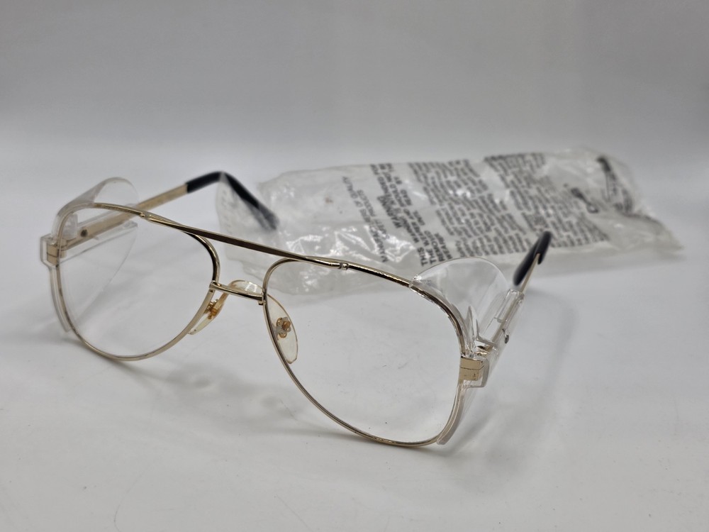 VINTAGE 1990s CREWS-ENGINEER Z87 SAFETY GLASSES SIDE SHIELDS GOLD FRAMES