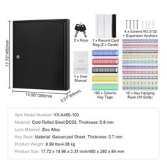 VEVOR 100-Key Cabinet Key Lock Box with Adjustable Racks & Colorful Key Tags