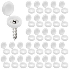 100Pcs White Plastic Hinged Screw Cover Caps with Washer Flip Tops, Premium Fol
