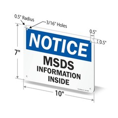 Notice MSDS Information Inside Safety Aluminum Metal Sign 7×10 Inch