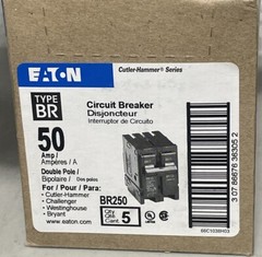 Eaton BR250 (5 Pack) 50 Amp 2P 120/240VAC Circuit Breaker Type BR- NEW Box of 5