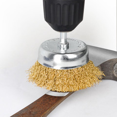 3″ Wire Cup Brush with 1/4″ Hex Shank Hardened Brass Steel Crimp Wheel H