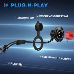 20A 125V AC Port Plug w/5-in-1 T-Blade Adapter, 12AWG RV Shore Power Inlet Plug