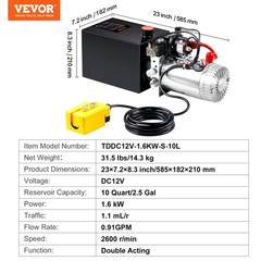 VEVOR 10 Quart Double Acting Hydraulic Pump 12V for Dump Trailer Folklift 2.1HP
