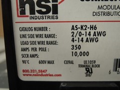 NSI AS-K2-H6 Modular Power Distribution (2) 2/0-14 Primary (6) 4-14 Secondary