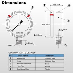 SCTSNSR 0 to 100 Psi Pressure Gauge, Glycerin Liquid Filled, 2.5 0-100 PSI