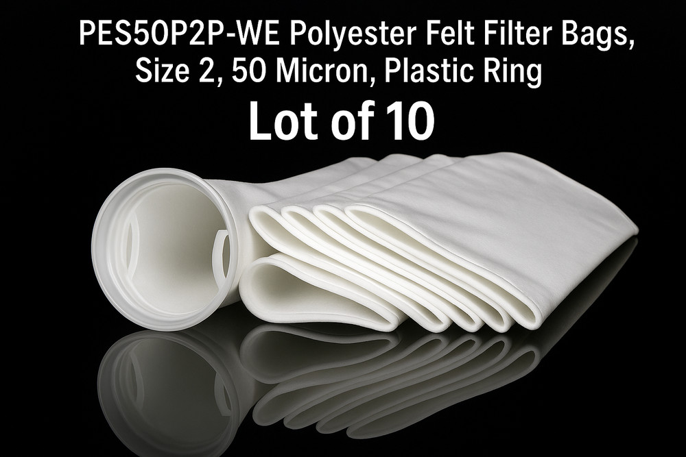 LOT of 10 PES50P2P-WE Polyester Felt Bag Filter with Plastic Flange – 50 Microns